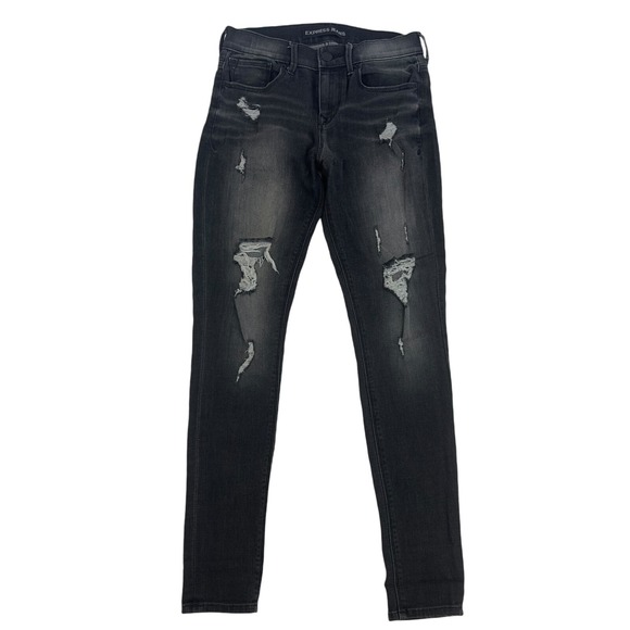 Express Denim - Express Jeans‎ Mia Mid Rise Legging Skinny Gray Distressed Stretch Size 0R